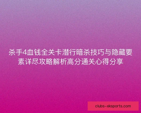 杀手4血钱全关卡潜行暗杀技巧与隐藏要素详尽攻略解析高分通关心得分享